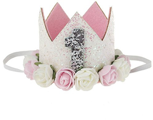COUXILY 1 Jahr Geburtstag Baby krone Stirnbänder Baby Geburtstagskrone Haarband Baby Birthday Tiara Mädchen Glänzend Krone Geschenksets Haarband (FS01)