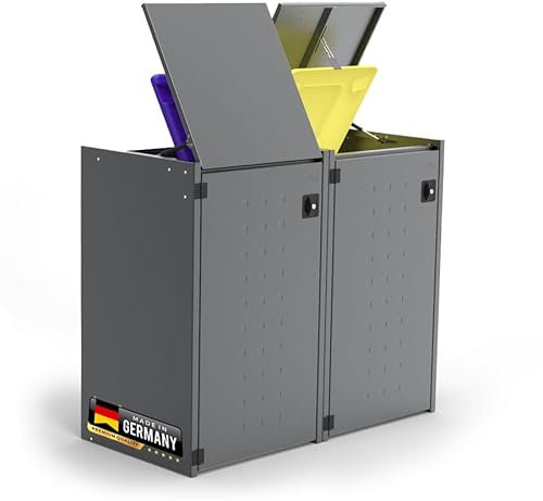 reinkedesign Mülltonnenbox Boxxi 2 x 240L aus verzinktem Stahl Anthrazit I Made in Germany | Inkl. Gasdruckdämpfern | UV-beständig I Schutz vor Nager I Flexibel erweiterbar