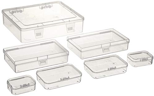 Goodma 7 Stück Mini-Organizer-Aufbewahrungsbox, rechteckig, durchsichtig | Gemischte Größen, Kunststoff, Klappdeckel, Für Kleinteile und Bastelprojekte