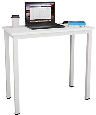 DlandHome Computertisch Klein Schreibtisch Holz, Laptop PC Tisch 80 x 40 cm, Moderner Bürotisch Arbeitstisch aus Holz und Stahl für Büro und Zuhause, Weiß/Weiß