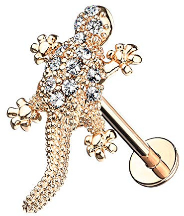 Taffstyle Piercing Stecker Eidechse mit Kristall | Lippe Ohr Nase