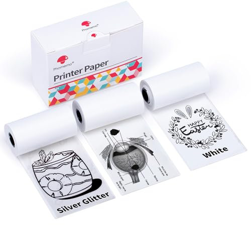 Phomemo Papier - M02/M02Pro/M02S/M03/M03AS/M04S/M04AS - Transparentes weißes Papier mit selbstklebendem Papier, 53 mm x 3,5 m