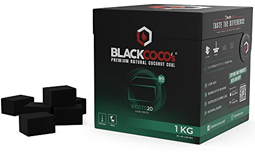 Shisha Kohle 1kg RECTS20 Kokoskohle Kokosnuss Naturkohle 26x20mm Grill BBQ | Rechteck für Kaminaufsatz Alufolie HMD One Coal Coalbox, Wasserpfeife Hookah, 90 Min Brenndauer, geschmacksneutral