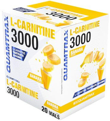 Quamtrax Nutrition - L-Carnitine 3000 (L-Carnitina 3000) - 20 viales - Sabor Plátano - Metabolismo de grasas, energía y absorción rápida