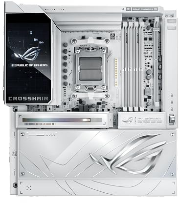 ASUS ROG Crosshair X870E Glacial Gaming Mainboard Sockel AMD AM5 (E-ATX, Advanced AI, DDR5, 10G Ethernet, WiFi 7, 2X PCIe 5.0 NVMe SSD, 2X PCIe 4.0 M.2, 12x USB 10Gbps)