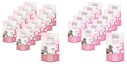 MjAMjAM Quetschie - köstliche Garnelen an saftigem Hühnchen 12x125 g, 1er Pack (1 x 1500 g) & Premium Nassfutter für Katzen - saftiges Huhn und wildlachs, 12er Pack (12 x 125 g)