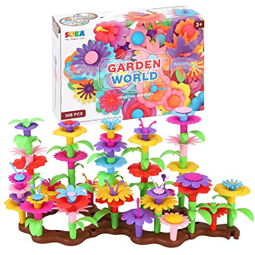 SOKA Garden World Kreative Blumen, 108-teiliges Blumengarten-Bauspielzeug-Set, Blumenarrangement, Blumenstrauß, Blöcke, DIY-Kunst- und Bastelset für drinnen und draußen, für Kinder, Mädchen, Jungen,