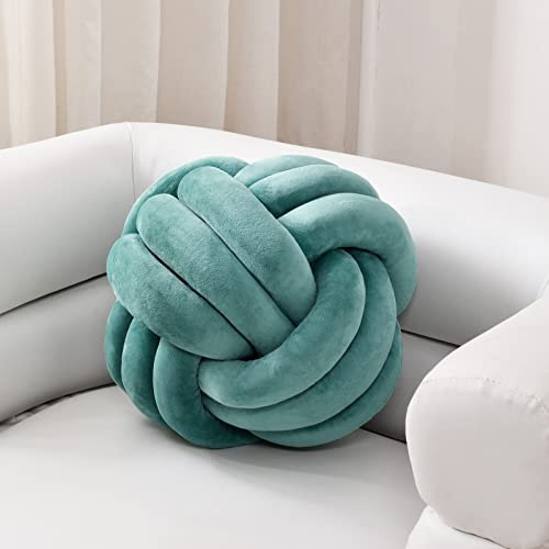 Sioloc Weicher Knotenball Kissen, Knotenkissen Wohndekoration Plüschkissen, Handgefertigtes Rundes Plüschknotenkissen für Stuhl Sofa Bett (35cm, Blaugrün)