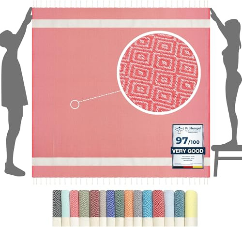 furora Holiday Strandtuch XXL 200x200 cm: Baumwolle, leicht dünn | Picknickdecke Stranddecke + Strandhandtuch Groß, Hamamtuch Saunatuch Damen Herren, Beach Towel Cotton Strandlaken, Urlaub Must Have