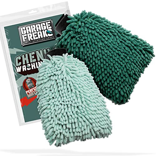 Set di 2 guanti da bagno per auto, in ciniglia con microfibra estremamente morbida, Wash Mitt per una cura delicata della vernice, 1 verde scuro, 1 verde chiaro, verde chiaro
