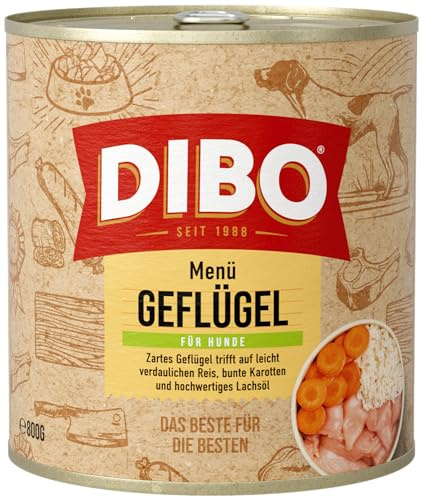 DIBO Menü Geflügel, 6 x 800g-Dose, Hundefutter, Nassfutterohne Konservierungsstoffe, Reine Fleischdosen aus frischem und natürlichem Fleisch! DIBO-Qualität