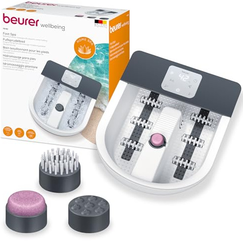 Beurer FB60UK Foot Spa with Water Heater Footbath with Premium Touch Screen 3 Pedicure Attachments Powerful 8-Level Water Heater Relaxing Bubble and Vibration Massage