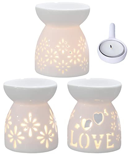 PW TOOLS Lampada Profumata in Ceramica, Lampada Profumata a Cera, Bruciatore di Olio Essenziale Bianco, Lampada Aromatica, Portacandele, Decorazione Camera da Letto (Senza Candela)