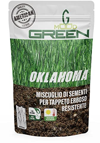 GREENMOOD OKLAOMA 1 Kg per 40 m2, miscuglio per tappeto erboso super resistente American Quality, apparato radicale che può arrivare a 70 cm