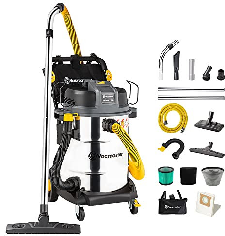 Vacmaster VJE1650SW 1600W 50L Aspiradoras en seco y húmedo Acero Inoxidable Industrial Aspirador con HEPA 13 Filtración