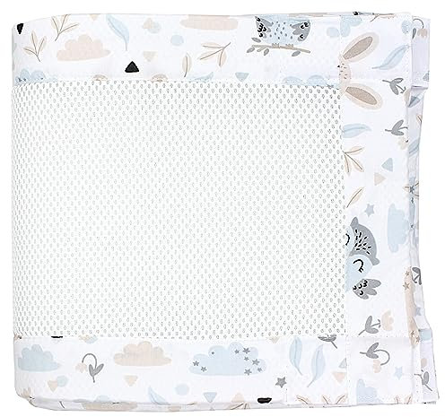 TupTam Bettumrandung Babybett 3D Mesh Nestchen – Gitterstäbe Schutz Netz 2er, Farbe: Extra Dickes 8mm Netz/Hase Eule Beige Grau, Größe: ca. 128 x 30 cm (für Babybett 140x70)