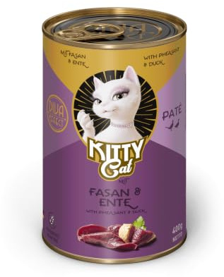 KITTY Cat Paté Fasan & anka, 6 x 400 g, våtfoder för katter, spannmålsfritt kattfoder med taurin, laxolja och grönläppskal, komplett foder med hög kötthalt, tillverkad i Tyskland