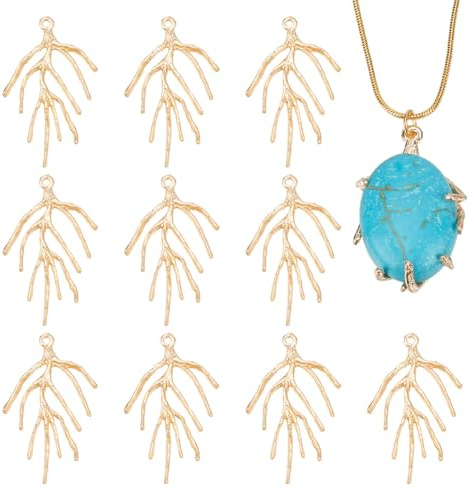 nbeads 20 STK. Zweig Form Rohlinge Prong Anhänger Einstellungen, Handgemachte Klaue Anhänger Tablett Lünette Anhänger Tabletts für DIY Crafs Halskette Machen, Golden