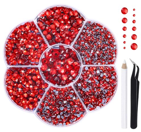 Liliume 5000pcs Hotfix Strasssteine 21 Farben 5 Größen SS6-SS30 Rot Strasssteine für Textilien DIY Handwerk(Rot)