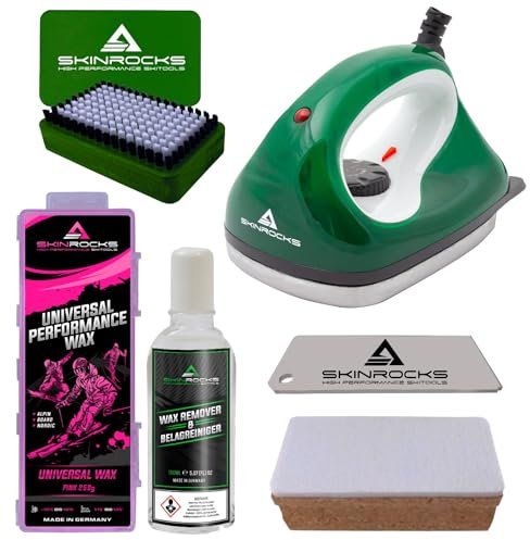 SkinRocks Skiwachs Set 6-teilig Bügeleisen Bürste Abzieher Kork Wax Reiniger