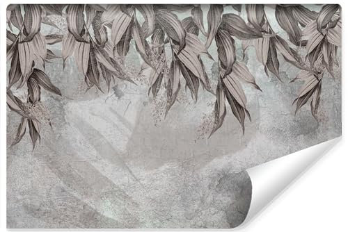Muralo - Papel pintado 3D no tejido - Fotomural efecto 3D - Papel pintado para sala de estar o dormitorio - Papel pintado fotográfico - Diseño de hojas de hormigón - Br.460 cm x Alto 300 cm