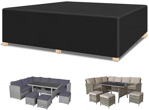 RICHIE Garden Furniture Covers Waterproof Garden Outdoor Table Cover 200x200x90cm, Heavy Duty 600D Oxford PU Coating for Cube Furniture Sets Patio Table Cover Black
