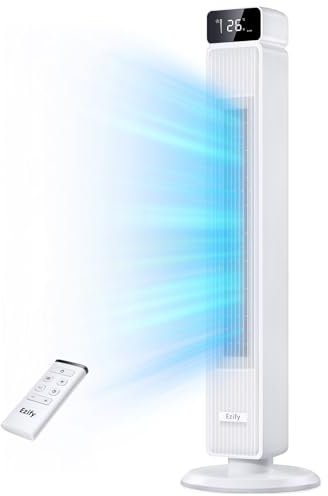 Ezify Silent Tower Fan, 7.3 m/s Powerful Airflow & 30 dB Quiet, Quiet Cooling Tower Fan for Bedrooms, 90° Oscillation, 6 Speeds, 12H Timer, Tower Fans with Remote Ideal for Cooling Quiet Bedrooms