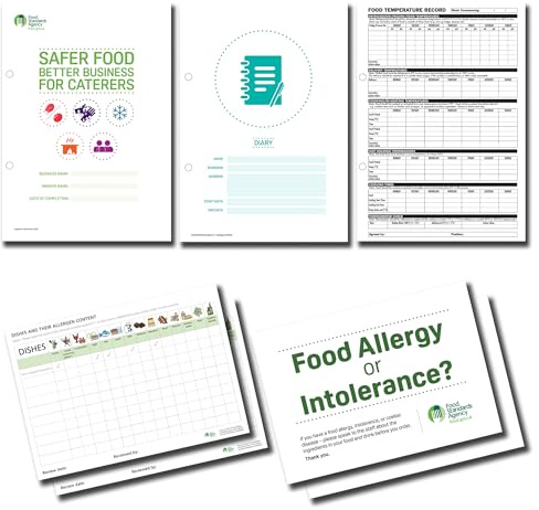Cherry Safer Food Better Business Lebensmittelsicherheitsbuch 2024, FSA-Terminplaner mit Wochenübersicht, 52 Wochen, 2 Poster für Lebensmittelallergie, laminiert, 2 FSA-Allergentabelle im Ordner