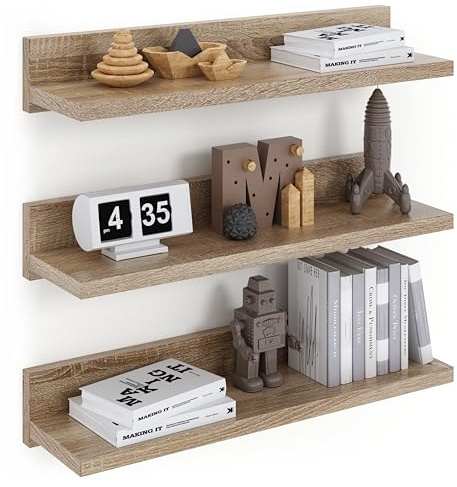 ComfortCove Estante de Pared, Estantes Flotantes, Set de 3, 39 cm, Sonoma