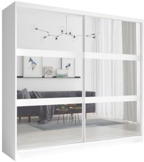 Meublorama Armadio 230 cm con 2 Porte scorrevoli con Specchio - Bianco - Collezione NOFI
