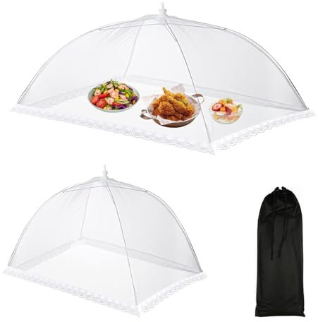 YapitHome 2 Pièces Cloche Fromage Pliante,Couvercle Housses pour Aliments Pop-up en Maille,Cloche Alimentaire Pliables avec Sac de Rangement pour Nourriture,Fruits,Barbecue