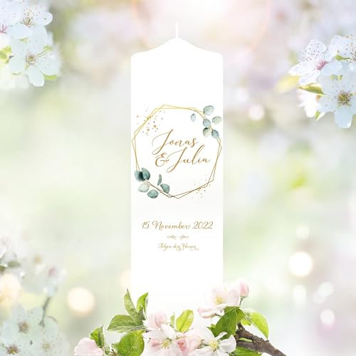 Wandtattoo Loft Weiße Hochzeitskerze Traukerze Rahmen Eukalyptusblätter personalisiertes Hochzeitsgeschenk anpassbar Kerze Wedding, Hochzeitskerze