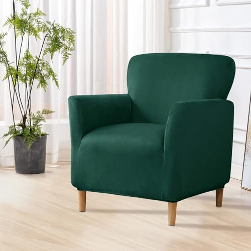 SHANNA Banquet Luxury Armchair Slipcovers: Modern Velvet 1Piece Chair Covers Super Soft Washable Single Couch Covers with Arms,Friendly for Kids Pets (Dark Green)