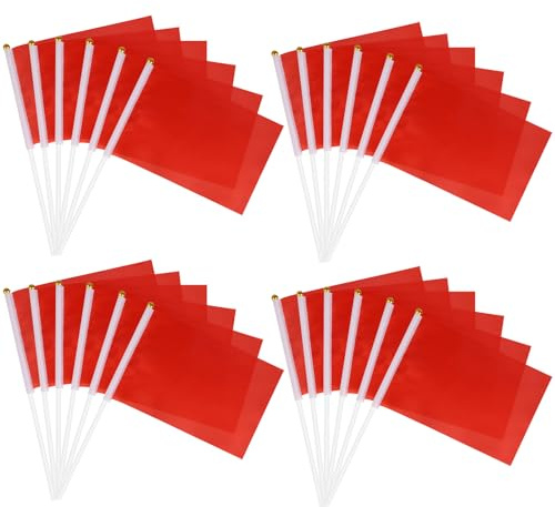 Mini Petit Drapeau Rouge, 24 Pièces Mini Drapeaux Rouges, 14 x 21CM Mini Drapeau À Main avec Hampe Massive et Fer de Lance pour Les événements Sportifs, Les Cérémonies et Les Fêtes