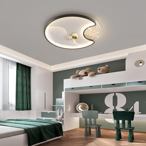 RuiRfh LED Deckenleuchte Für Kinder Dimmbare Mit Fernbedienung Kinderzimmerlampe Kreativer Cartoon Deckenlampe Stern Mond Lampenschirm Pendelleuchte Kinderzimmerlampe Schlafzimmer Wohnzimmer Dekorativ