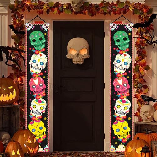 Halloween Porche Signe Décoration, Bannière d'Hallowee Décoration, Halloween Banner Décoration, 2PCS Jour des Morts Bannière de Porte Bannière Porte Halloween Halloween (1#)