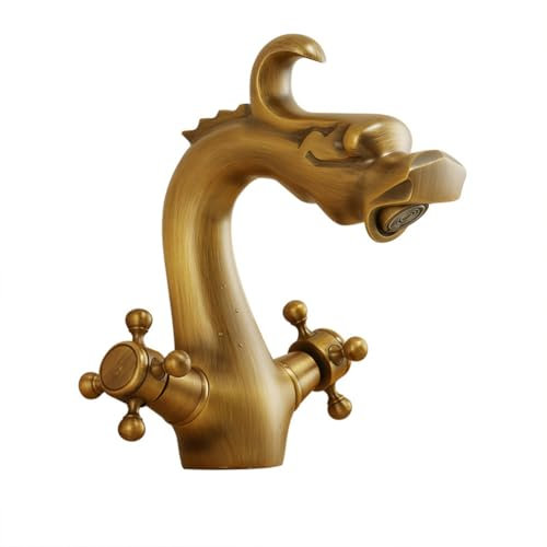 Wasserhahn Bad Waschtischarmatur Retro Antik Stil Messing Zweigriff Mischbatterie Waschbecken Armatur, Badarmatur Waschtischbatterie Badezimmer, Bronze