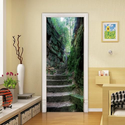 Türtapete Selbstklebend 85x200 Berg Türaufkleber 3D Türposter Landschaftssteintreppe Fototapete Türfolie Türklebefolie Wasserdichte für Türwand Dekoration Tapete a6568