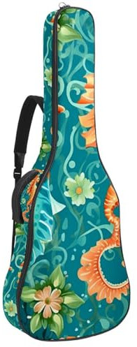 Gitarrentasche, 104 cm, doppelter verstellbarer Schultergurt, Akustikgitarre, Gigbag, Ocean Frower Seepferdchen, Gitarrenkoffer, wasserdicht, Oxford-Stoff, dicker Schwamm, Ocean Frower Seepferdchen,