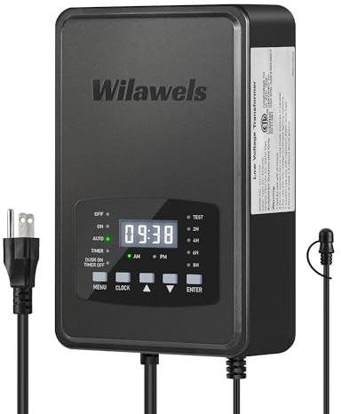WILAWELS 200W Low Voltage Landscape Transformer, Weatherproof Outdoor Low Voltage Transformer, 120V AC to 12/14V AC, Landscape Lighting Transformer with Timer and Photocell Sensor, ETL Listed D11LT06