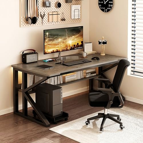 Schreibtischstuhl-Set für das Homeoffice, L-förmige Schreibtischplatte, geräumige Schreibtischplatte, großer Computertisch aus Holz, ideal für Gaming, Büro, leicht zu montierende Möbel, grau