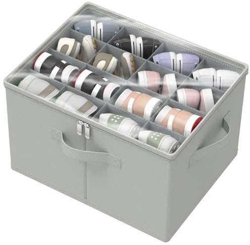 GUOHNHE Organizador de Zapatos, Cabe 16 Pares, Almacenaje Ropa con Cubierta Transparente, Zapatero Plegable con 3 Asas Reforzadas, 53 x 42 x 33 cm, Gris, XSNX01GL-1