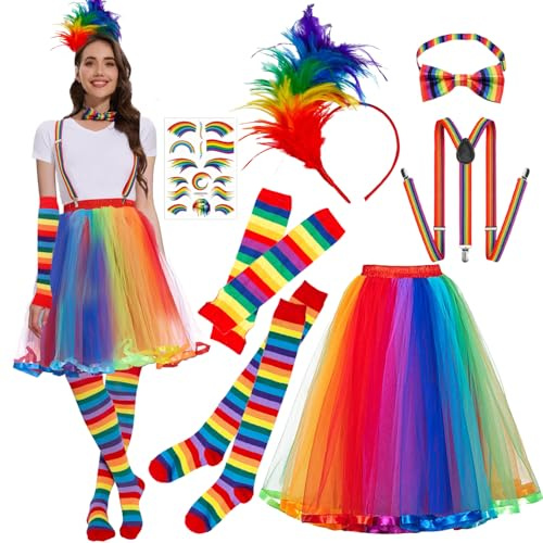Falda de Tul para Mujer Tutu, Diadema de Plumas de Colores, falda tutú de tul en capas con tirantes, Tutu Falda de Mujer, Complementos Disfraces Años 80 Niña Mujeres Fiesta de Cosplay Retro Fiesta