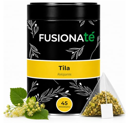 FUSIONATE Tila Premium, Lata de 45 pirámides, Relajación y Bienestar en Cada Taza