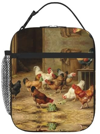 EdWal Bolsa de almuerzo aislada reutilizable con estampado de gallina asada, bolsa de almuerzo, correa de hombro ajustable, para picnic de oficina