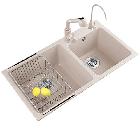 Lavello da cucina Lavello da cucina, Lavaggio Piatti di Frutta Lavello Bagno Vanità Doppio Lavello da Cucina Lavello da Cucina Lavello in Pietra di Quarzo Lavello Da Cucina Due Lavelli / Beige/7