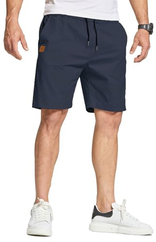 JustSun Mens Shorts Casual Summer Shorts Men with Pockets Mens Cotton Chino Sports Shorts with Elastic Waist Blue M