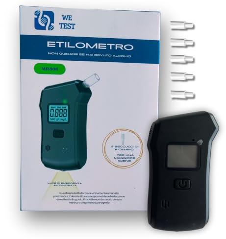 gef + medica - 1 Etilometro Digitale We Test MR806, Innovativo e Ad Alta Precisione per Misurazioni Rapide e Affidabili del Livello di Alcol nel Respiro, Perfetto per Uso Personale e Professionale