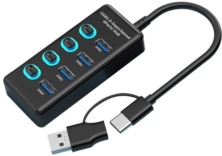 USB Hub for Laptops, USB Port Extender, Quick Charge USB Separation Computer Adapter - Compact Laptop Port Extension Hub for Home