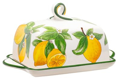 Keramik Butterdose mit Deckel Griff & buntem Muster, Spülmaschinenfest Groß Bunt, Butterdosen Butterglocke Butterschale Ceramic Butterbox Butter-Aufbewahrung Küche Glocke